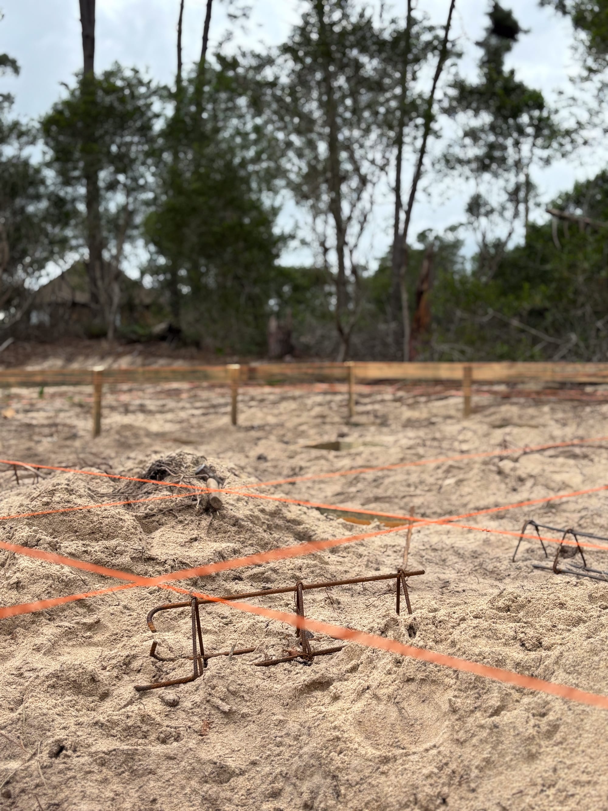 Foundation layout with orange string lines